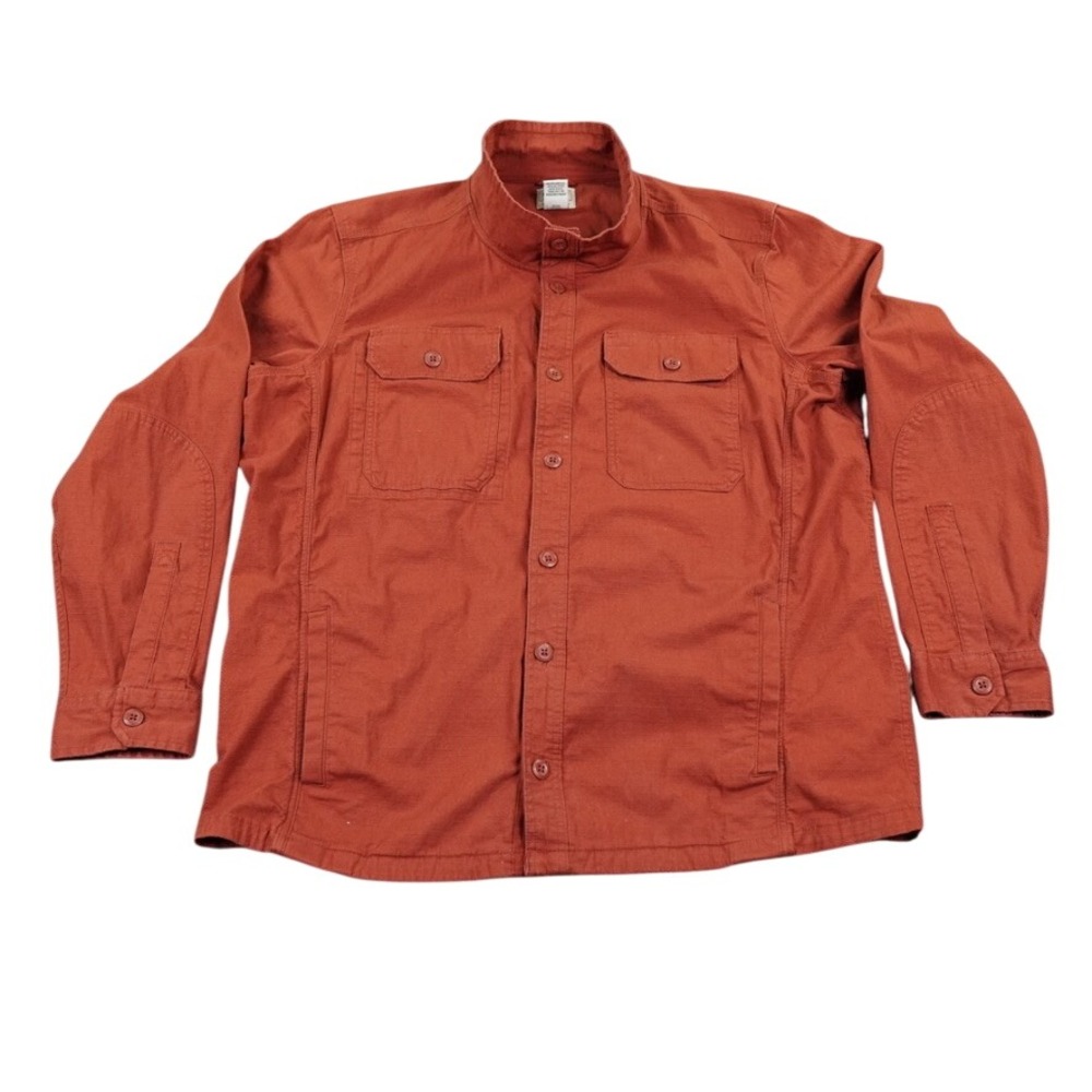 LL Bean Shirt Jacket Mens XL Orange Ripstop Utility Workwear Band Collar